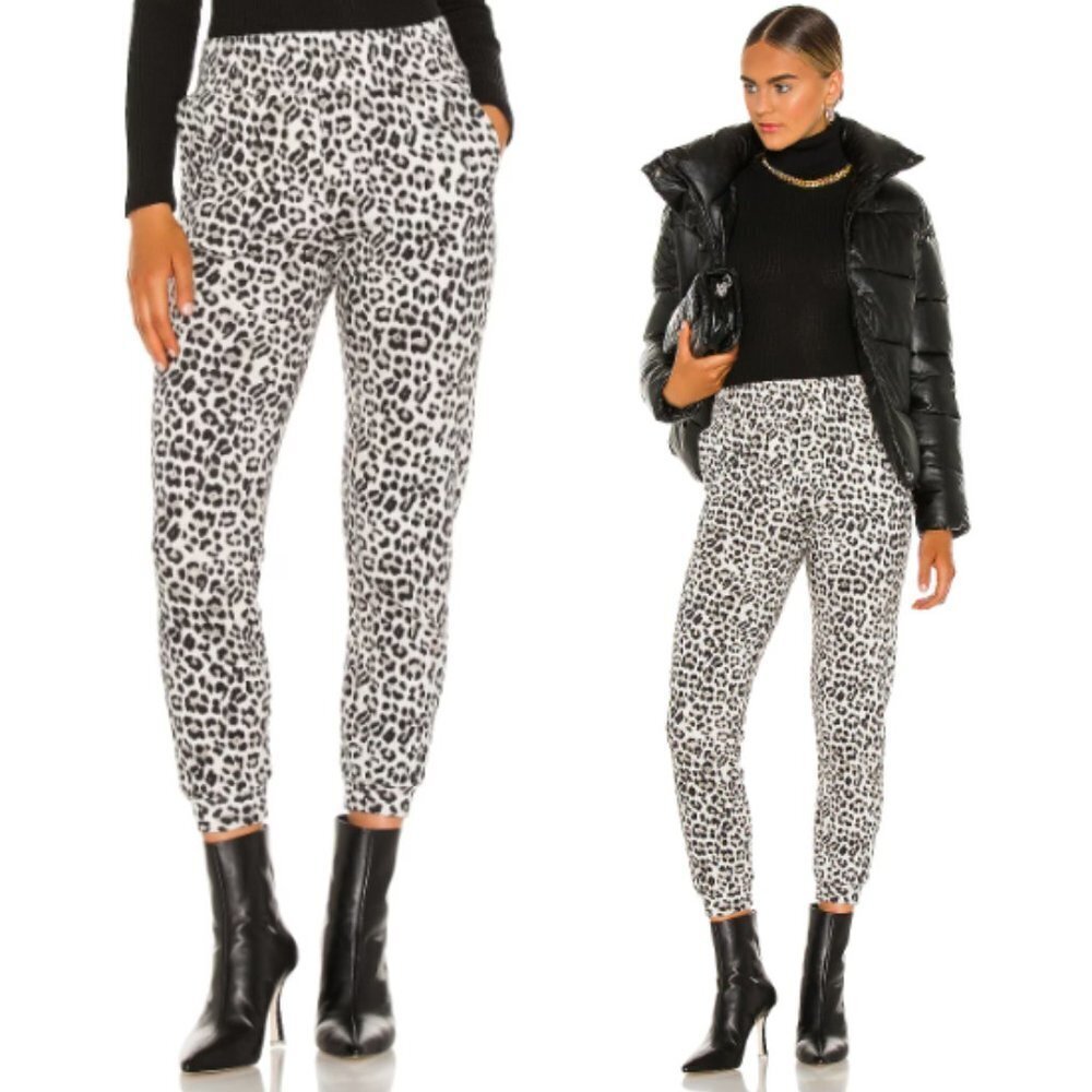 X REVOLVE Leopard Print High Rise Knit Jogger Lounge Sweatpants Brown Tan - XS